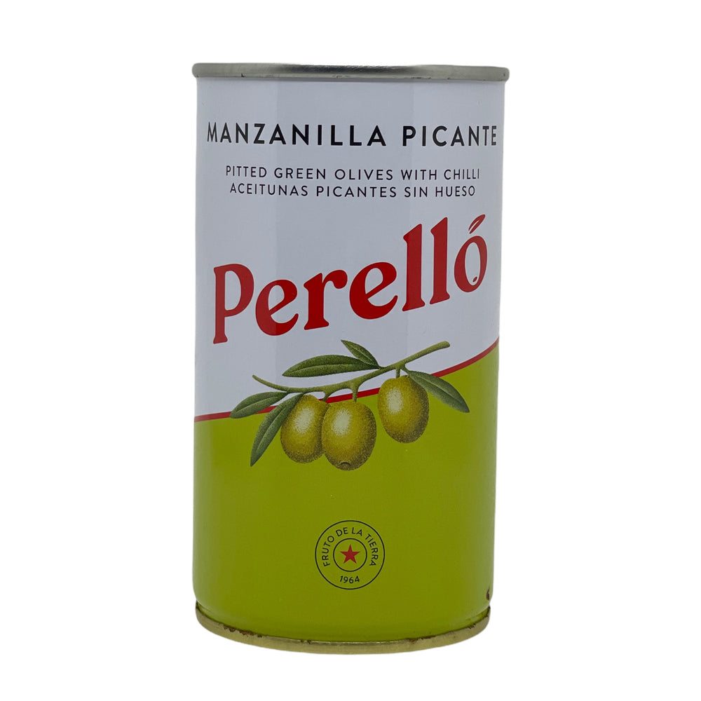 Perello Manzanilla Spicy Pitted Olives Tin 150g